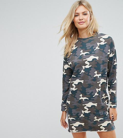 Vestido Estilo Sudadera Con Diseño De Camuflaje Lavado De Asos Tall