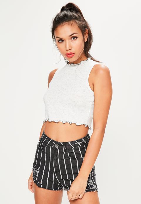 Petite Cream Lettuce Hem Crop Top