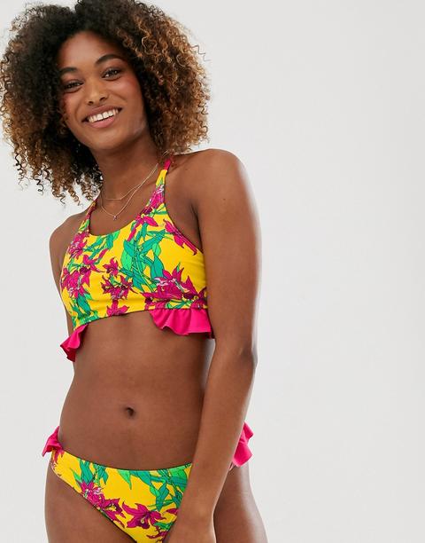 Top De Bikini Con Volantes En El Lateral Y Diseño Tropical De Vero Moda-multicolor