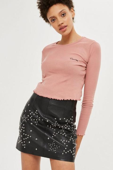 Womens Petite Long Sleeve 'promises' Crop Top - Blush, Blush