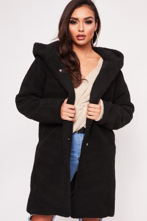 Kaley Black Longline Teddy Coat