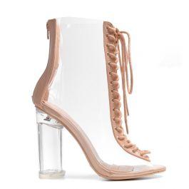 Lizzy - Pink Perspex Lace Ups Boots