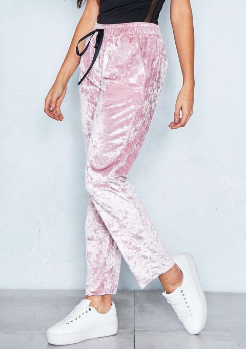 Deena Pink Crushed Velvet Trousers