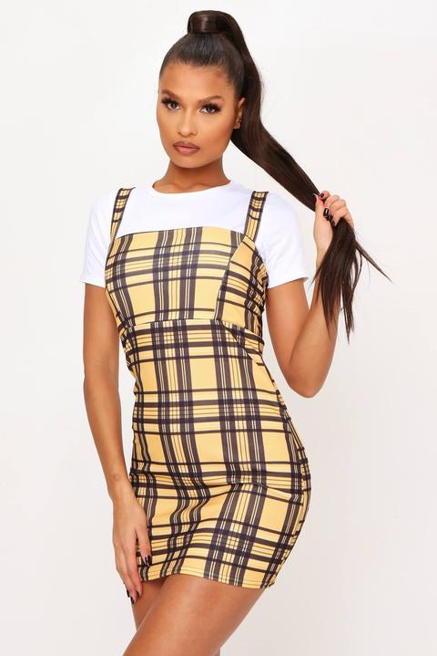 Yellow Crepe Check Pinafore Dress