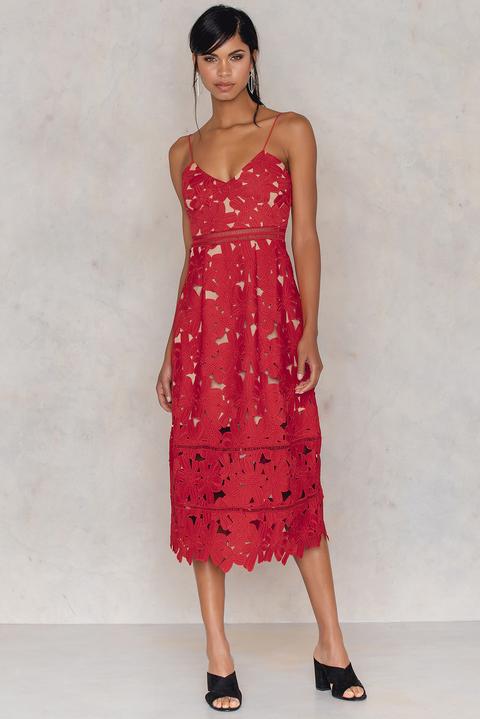 Na-kd Boho Floral Crochet Midi Dress - Red