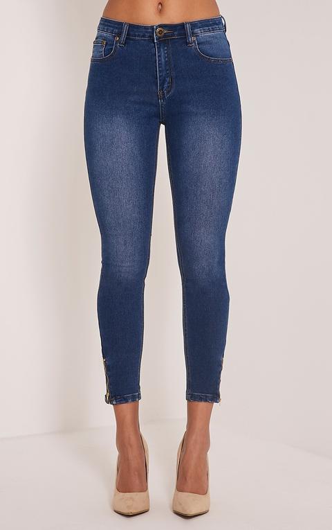 Mid Blue Wash High Waisted 5 Pocket Skinny Jean