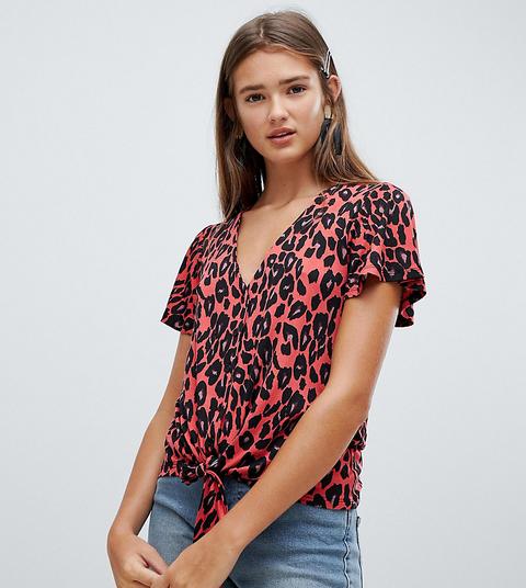 Camiseta Con Lazada Delantera Y Diseño De Leopardo De New Look