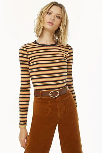 Forever 21 Striped Long-sleeve Top Black/multi
