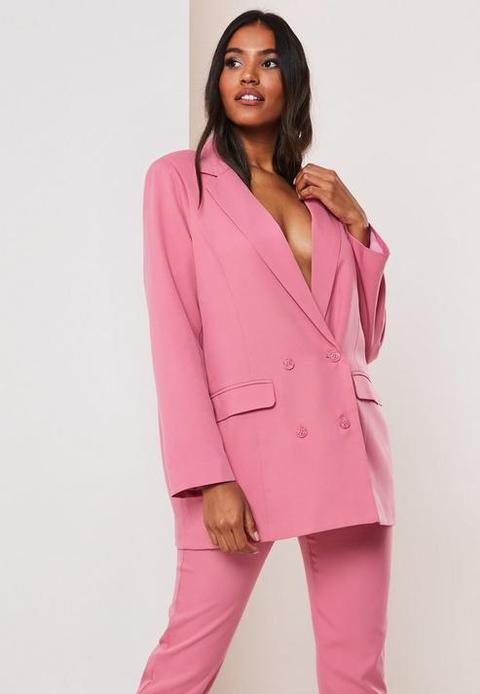 Pink Co Ord Double Breasted Oversized Masculine Blazer, Pink