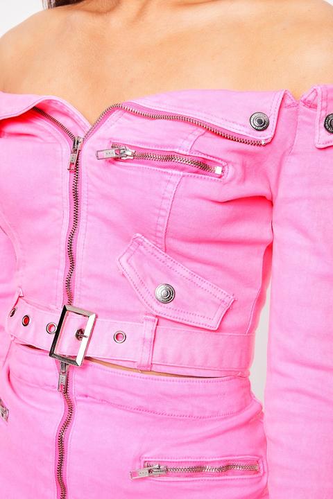 Sadie Neon Pink Bardot Denim Jacket 