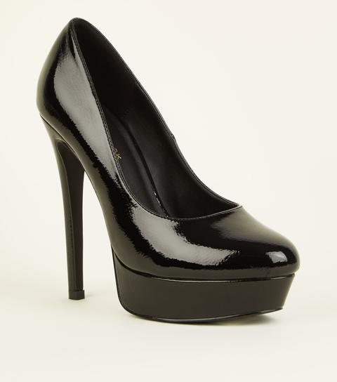 Black Patent Platform Stiletto Heels New Look