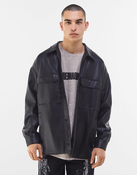 Faux Leather Overshirt