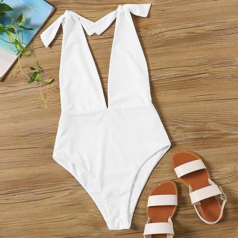 Costume Da Bagno Con Scollo A V Profondo E Nodo