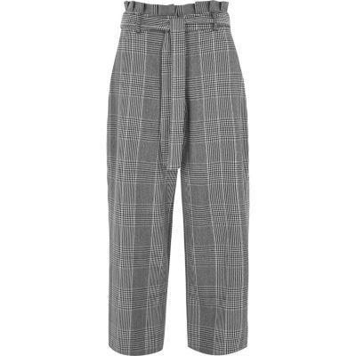 Black Check Paperbag Waist Culottes