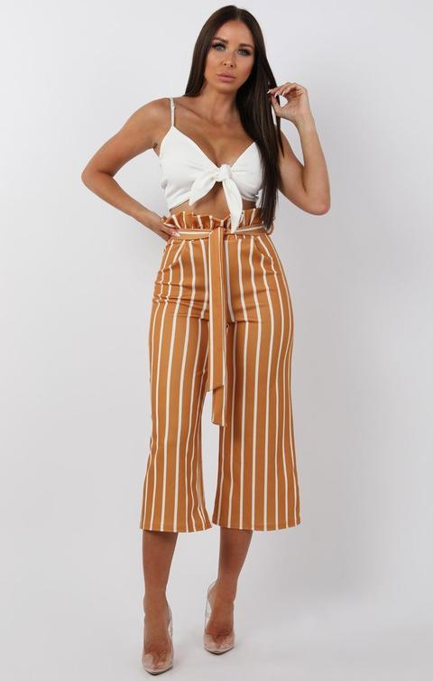 Mustard Striped Paper Bag Culotte Trousers - Casey