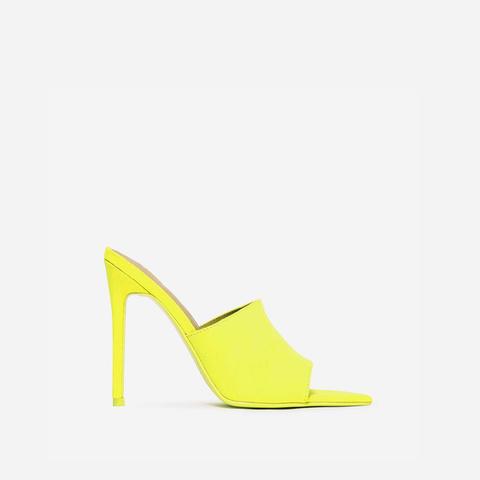Cece Pointed Peep Toe Mule In Neon Yellow Faux Suede, Yellow