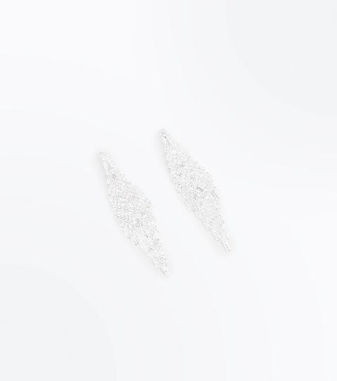 Silver Premium Crystal Tassel Drop Earrings New Look