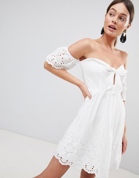 Parisian - Vestito In Pizzo Con Spalle Scoperte E Fiocco - Bianco