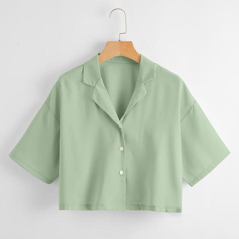 Solid Lapel Neck Blouse