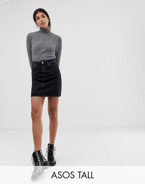 Asos Design Tall - Gonna Originale Di Jeans Nero Délavé A Vita Alta - Nero