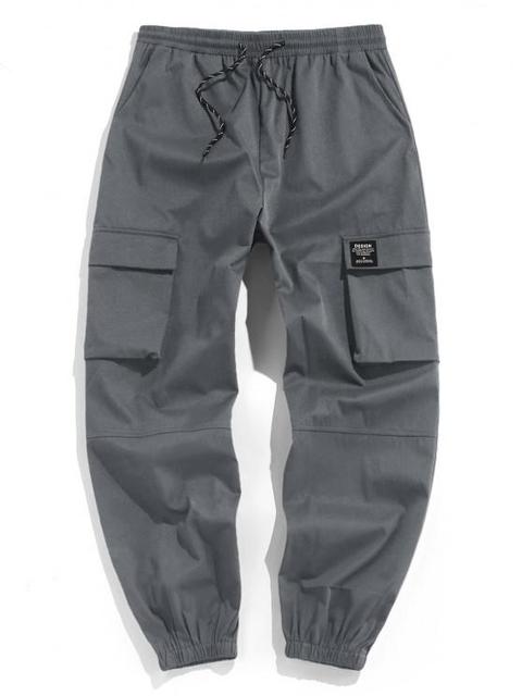 Zaful Pantalones De Cargo Con Aplique Y Letras De Cordón Gray Light Coffee