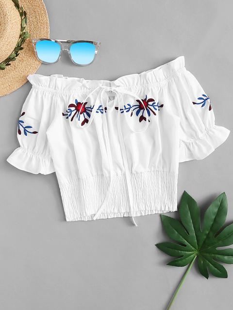 Top Con Bordado Floral De Hombros Descubiertos