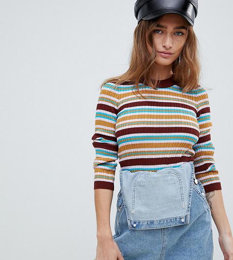 Asos Design Petite - Maglione A Coste A Righe Stile Anni '70 In Maglina - Multicolore