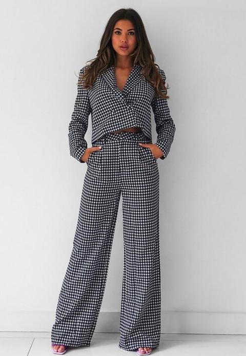 Black Houndstooth Oversized Crop Blazer, Black