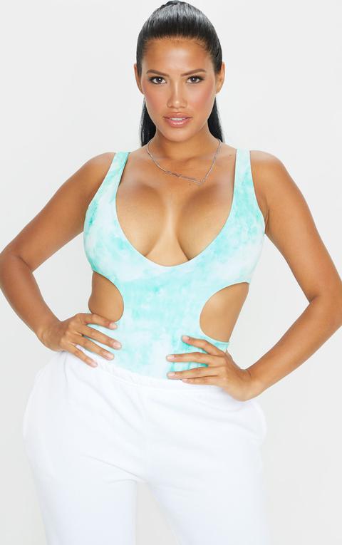 Shape Mint Tie Dye Rib Cut Out Plunge Bodysuit