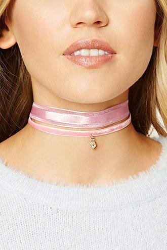 Forever 21 Velvet Choker Set Pink