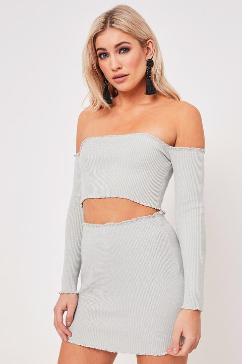 Sophie Grey Sparkle Ribbed Crop Top