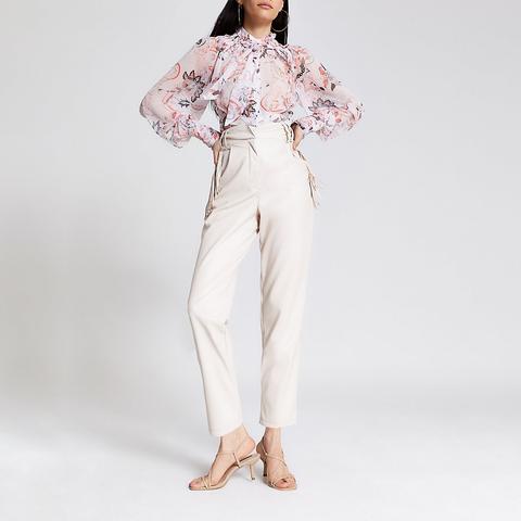 White Faux Leather Tassel Fitted Trousers