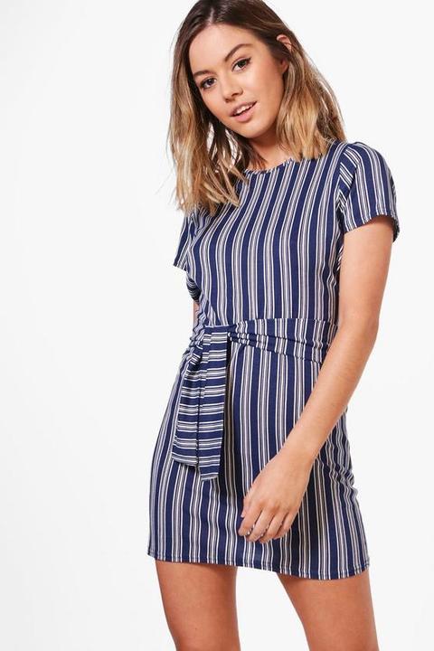 Petite Stripe Tie Waist Shift Dress