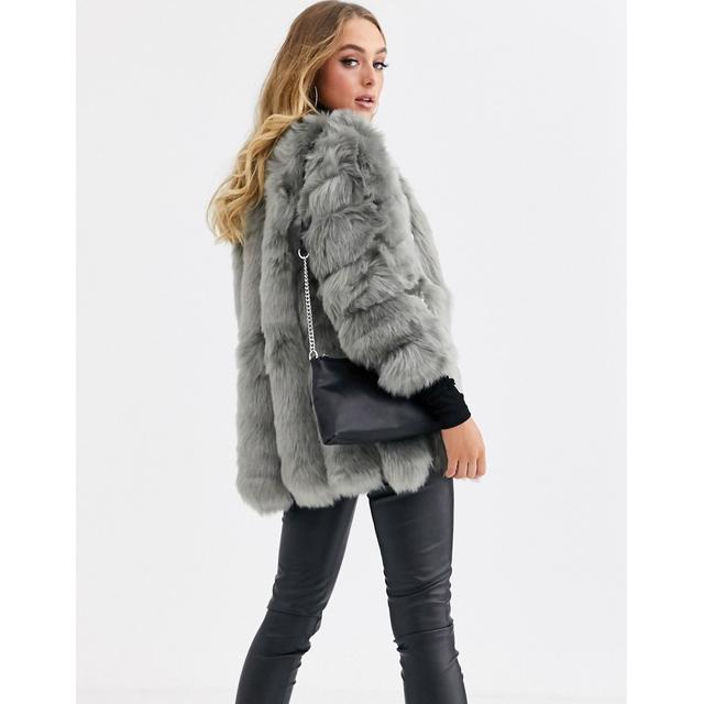 Jayley luxurious stripe 2025 faux fur jacket