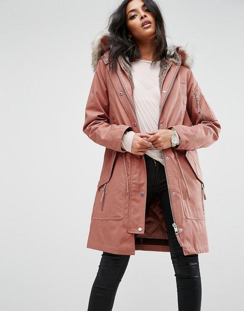 Asos - Parka Con Fodera In Pelliccia Sintetica Rimovibile - Rosa