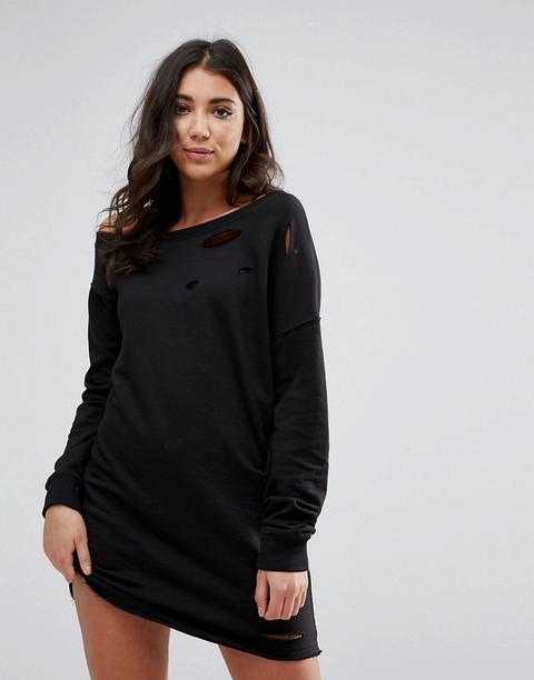 Missguided - Vestito Maglia Oversize A Coste - Nero