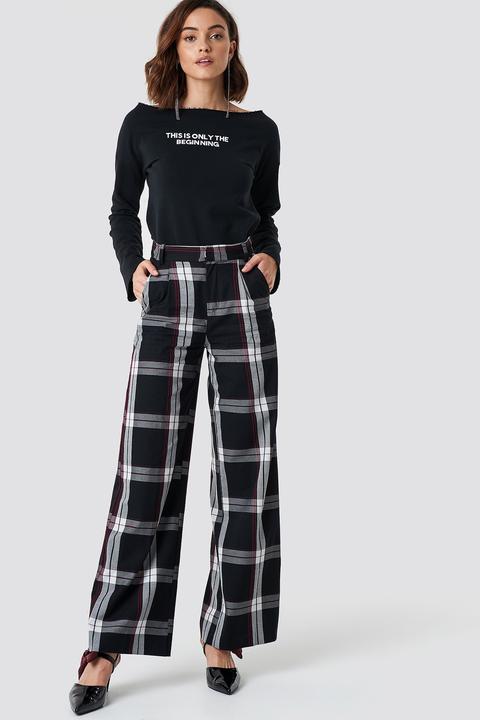 Flared Leg Creased Suit Pants Checkered