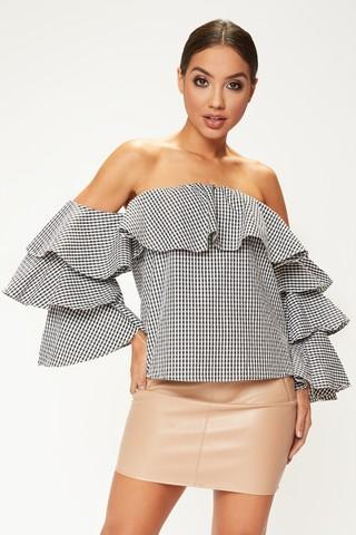 Barbra Black & White Gingham Bell Sleeve Top