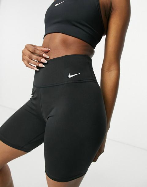 Leggings Cortos Negros Con Logo Pequeño Swoosh De Nike