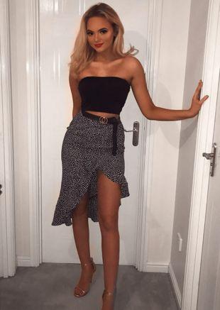 Polka Dot Print Frill Asymmetrical Skirt Black