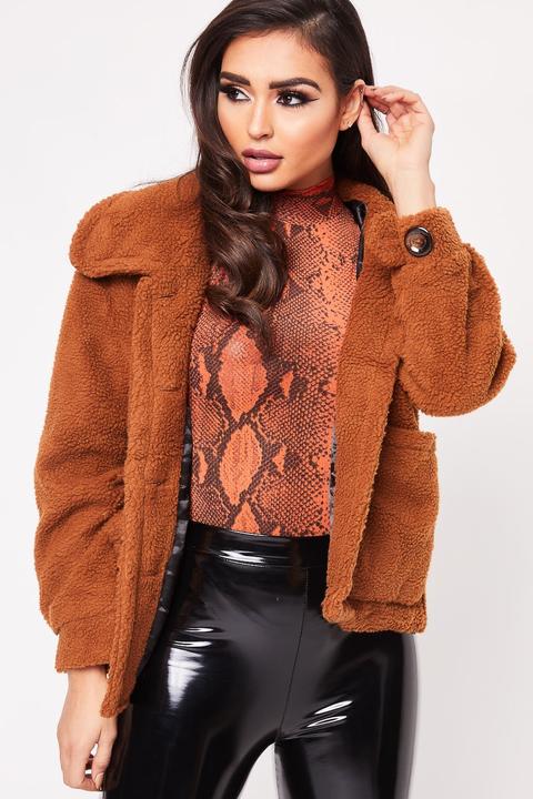 Carly Camel Button Teddy Coat