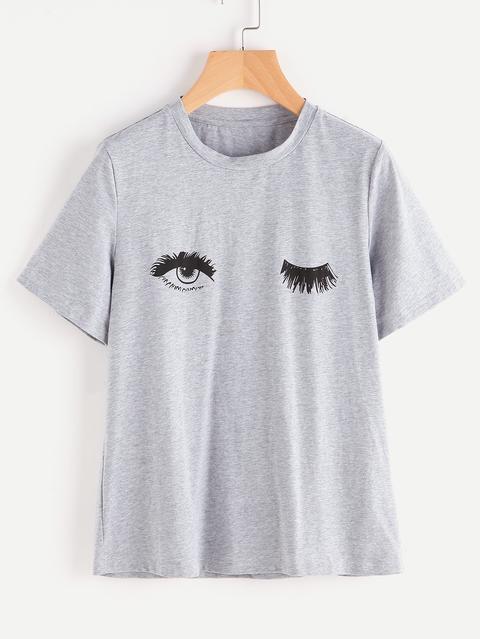 Wink Eyes Print Heathered Tee