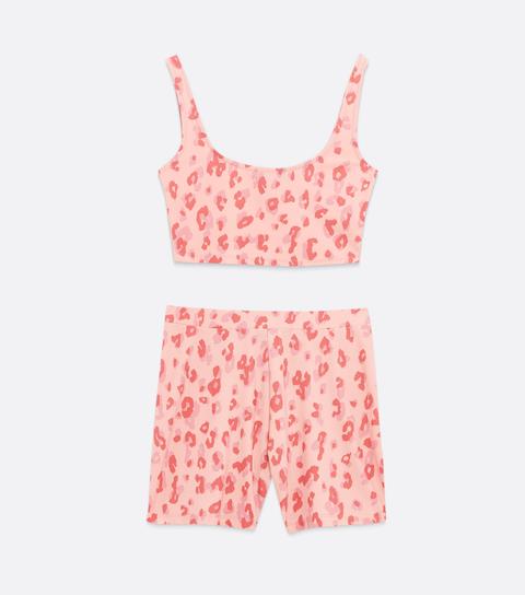 Wednesday's Girl Pink Leopard Print Crop Vest And Shorts Set New Look