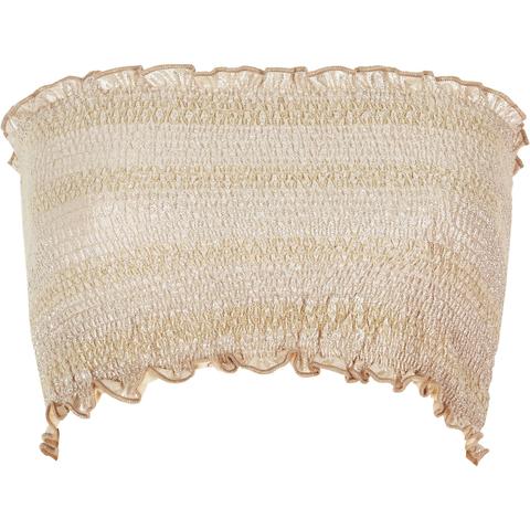 Beige Metallic Shirred Bandeau Crop Top
