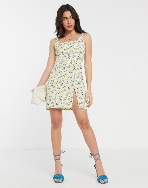Fashion Union Mini Dress In Floral Print With Thigh Split-yellow