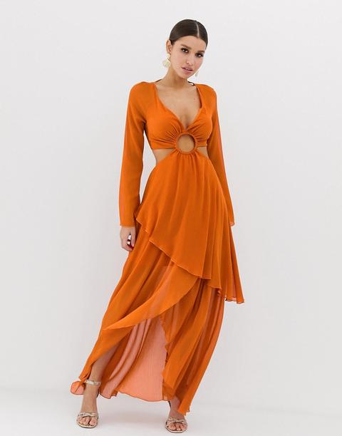 Asos Design - Vestito Lungo A Maniche Lunghe E Bordi Con Cerchi - Arancione