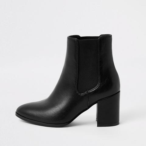 Black Wide Fit Pointed Block Heel Boots