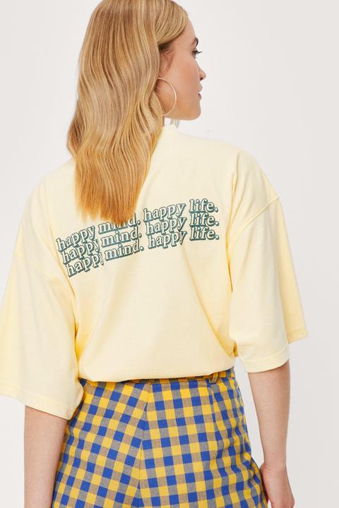 T-shirt Ample À Impressions Happy Mind Happy Life Au Dos - Jaune - S, Jaune