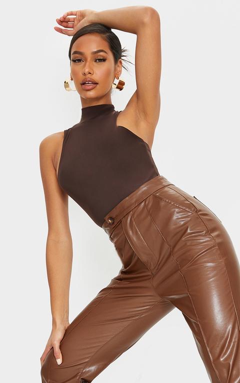 Chocolate Slinky High Neck Extreme Racer Bodysuit