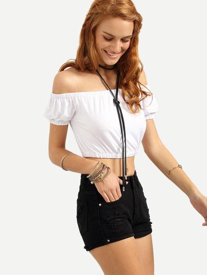 Crop Top Spalle Scoperte Elastico Bianco